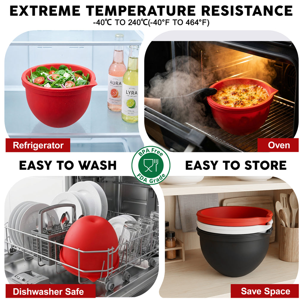 BPA-Free Food Grade Silicone Bowl Liner with Lid for Kitchenaid Stand Mixer Tilt-Head 4.5-5 Qt Salad Mixing Bowl, Thick Non-Stick Odor-Free, Ideal for Ice Cream Maker Baking Meal Prep
