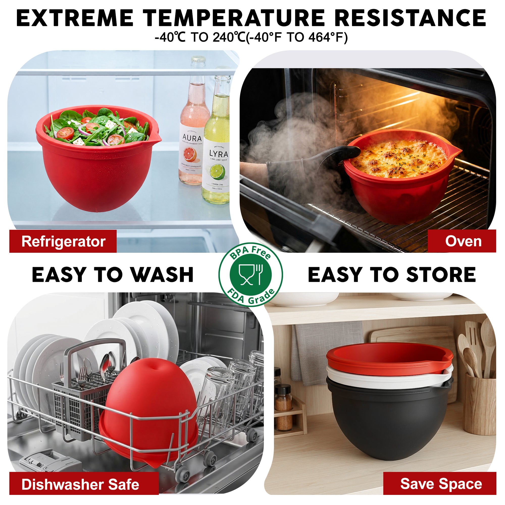BPA-Free Food Grade Silicone Bowl Liner with Lid for Kitchenaid Stand Mixer Tilt-Head 4.5-5 Qt Salad Mixing Bowl, Thick Non-Stick Odor-Free, Ideal for Ice Cream Maker Baking Meal Prep