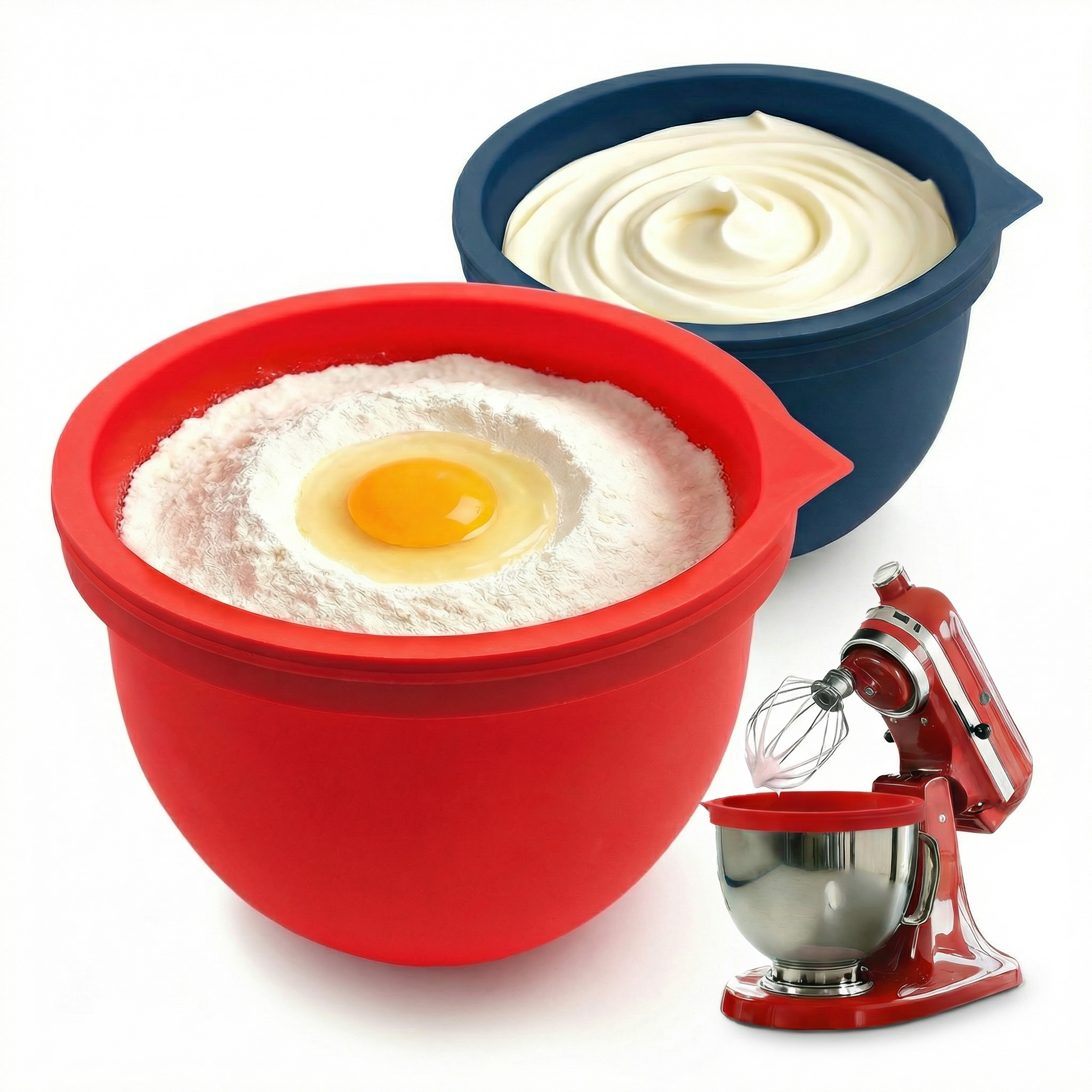 BPA-Free Food Grade Silicone Bowl Liner with Lid for Kitchenaid Stand Mixer Tilt-Head 4.5-5 Qt Salad Mixing Bowl, Thick Non-Stick Odor-Free, Ideal for Ice Cream Maker Baking Meal Prep