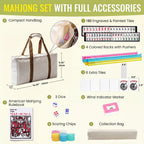 WonderTopia American Mahjong Set with Beige Brown Carrying Bag, 166 White Tiles, 4 All-in-One Color Racks and Pushers, Mahjong Tiles Set for Family Game Night (Ma Jong, Mah-Jongg, Majiang)