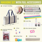 WonderTopia American Mahjong Set with Beige Brown Carrying Bag, 166 White Tiles, 4 All-in-One Color Racks and Pushers, Mahjong Tiles Set for Family Game Night (Ma Jong, Mah-Jongg, Majiang)