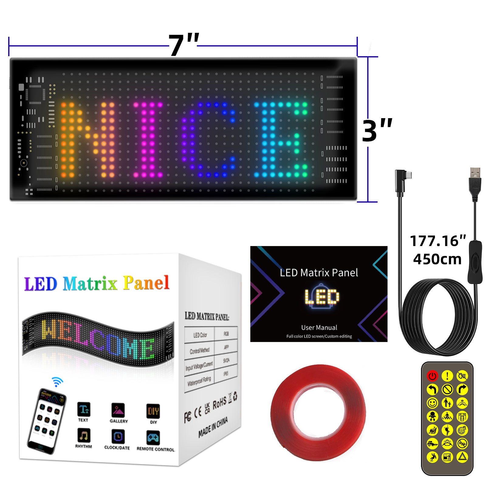 Programmable LED Sign Devil Eyes Display for Windshield with Customizable DIY Scrolling Text Patterns Animations