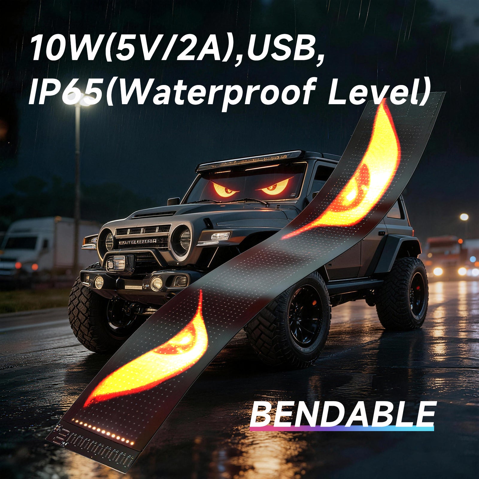 Programmable LED Sign Devil Eyes Display for Windshield with Customizable DIY Scrolling Text Patterns Animations