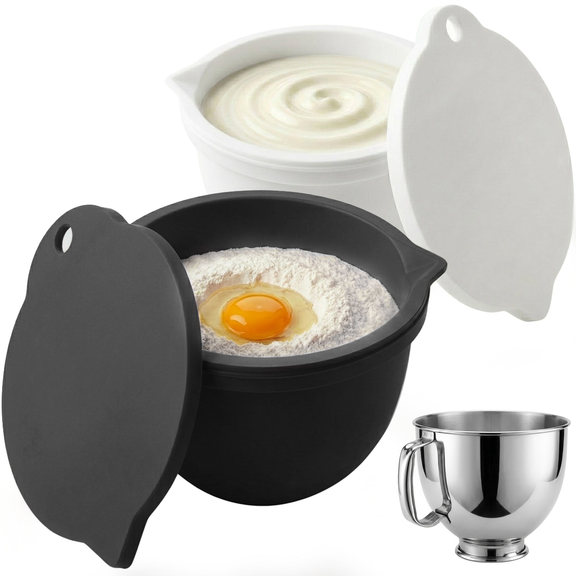 BPA-Free Food Grade Silicone Bowl Liner with Lid for Kitchenaid Stand Mixer Tilt-Head 4.5-5 Qt Salad Mixing Bowl, Thick Non-Stick Odor-Free, Ideal for Ice Cream Maker Baking Meal Prep