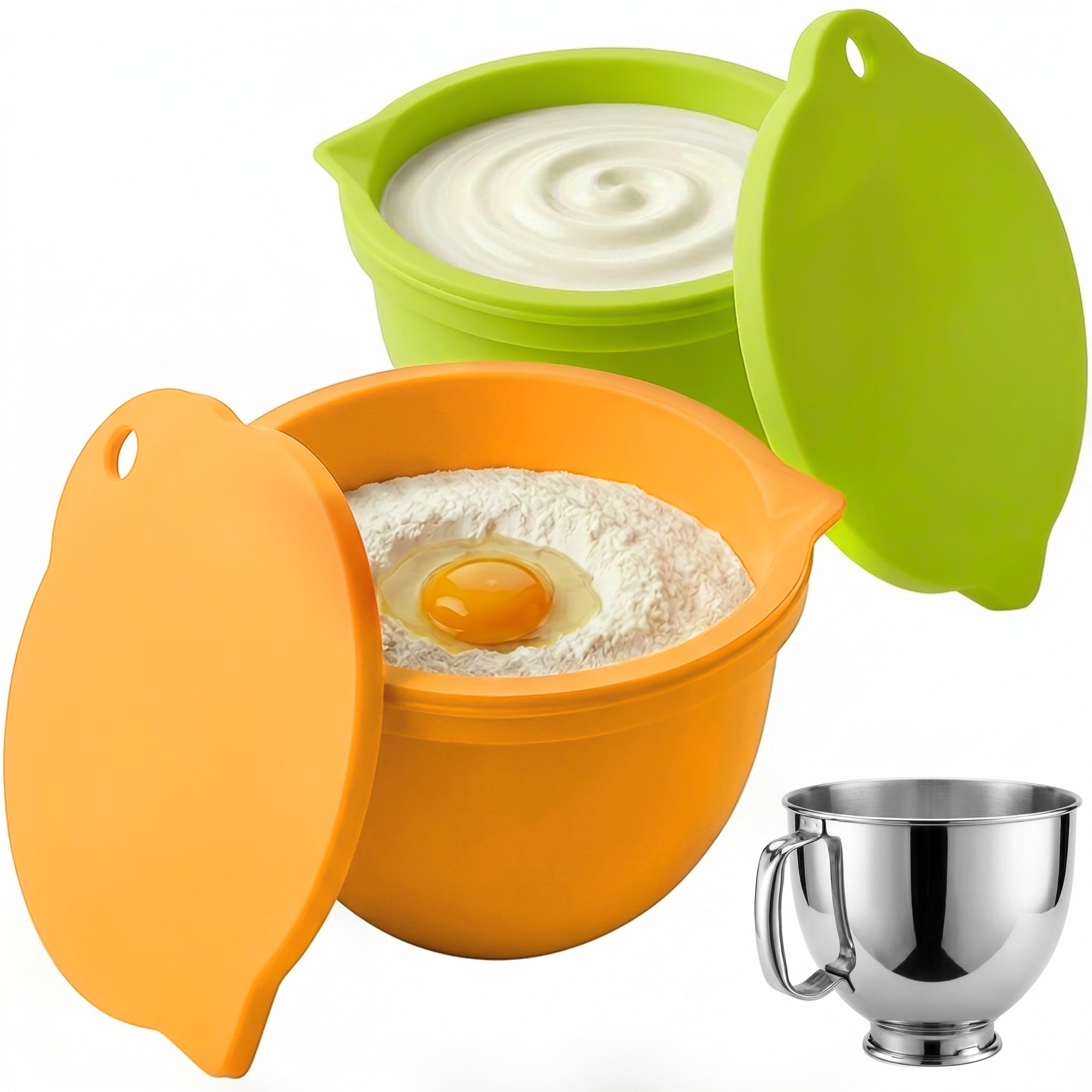 BPA-Free Food Grade Silicone Bowl Liner with Lid for Kitchenaid Stand Mixer Tilt-Head 4.5-5 Qt Salad Mixing Bowl, Thick Non-Stick Odor-Free, Ideal for Ice Cream Maker Baking Meal Prep