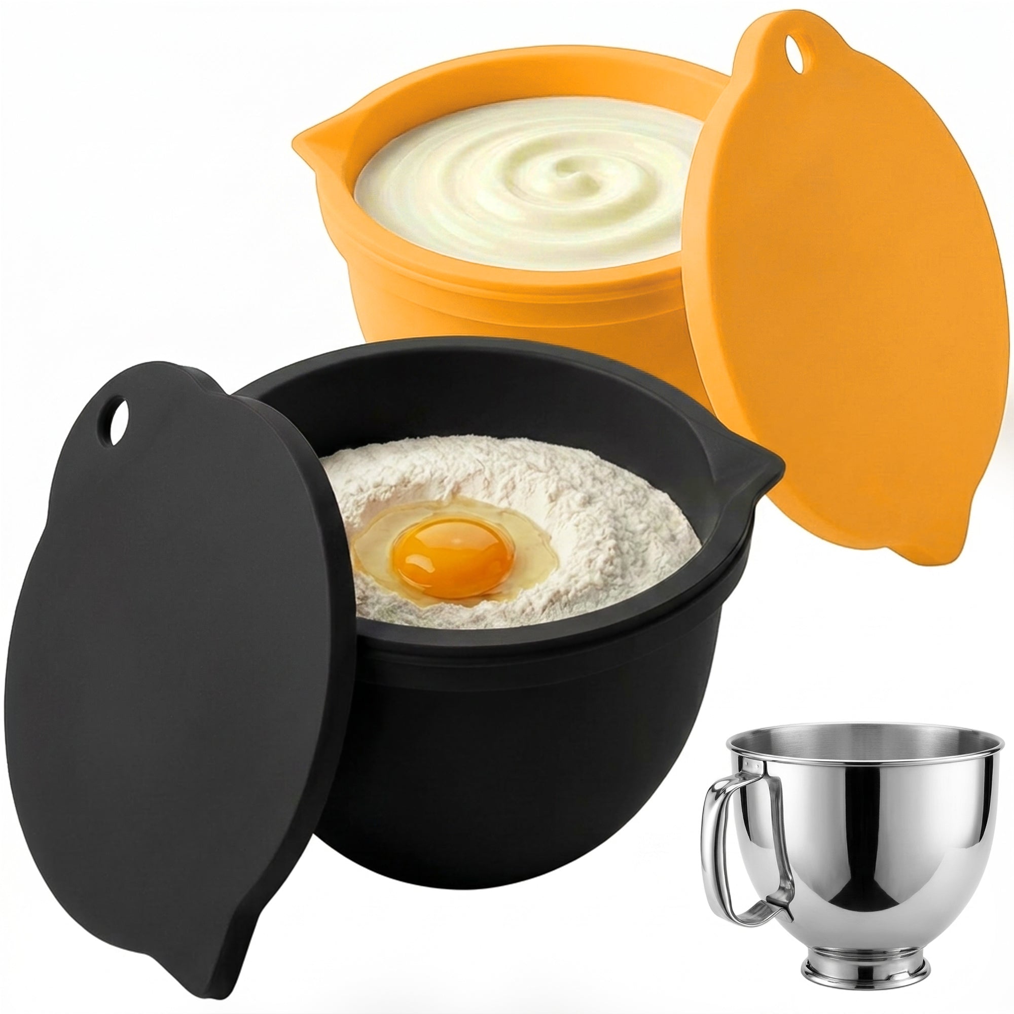 BPA-Free Food Grade Silicone Bowl Liner with Lid for Kitchenaid Stand Mixer Tilt-Head 4.5-5 Qt Salad Mixing Bowl, Thick Non-Stick Odor-Free, Ideal for Ice Cream Maker Baking Meal Prep
