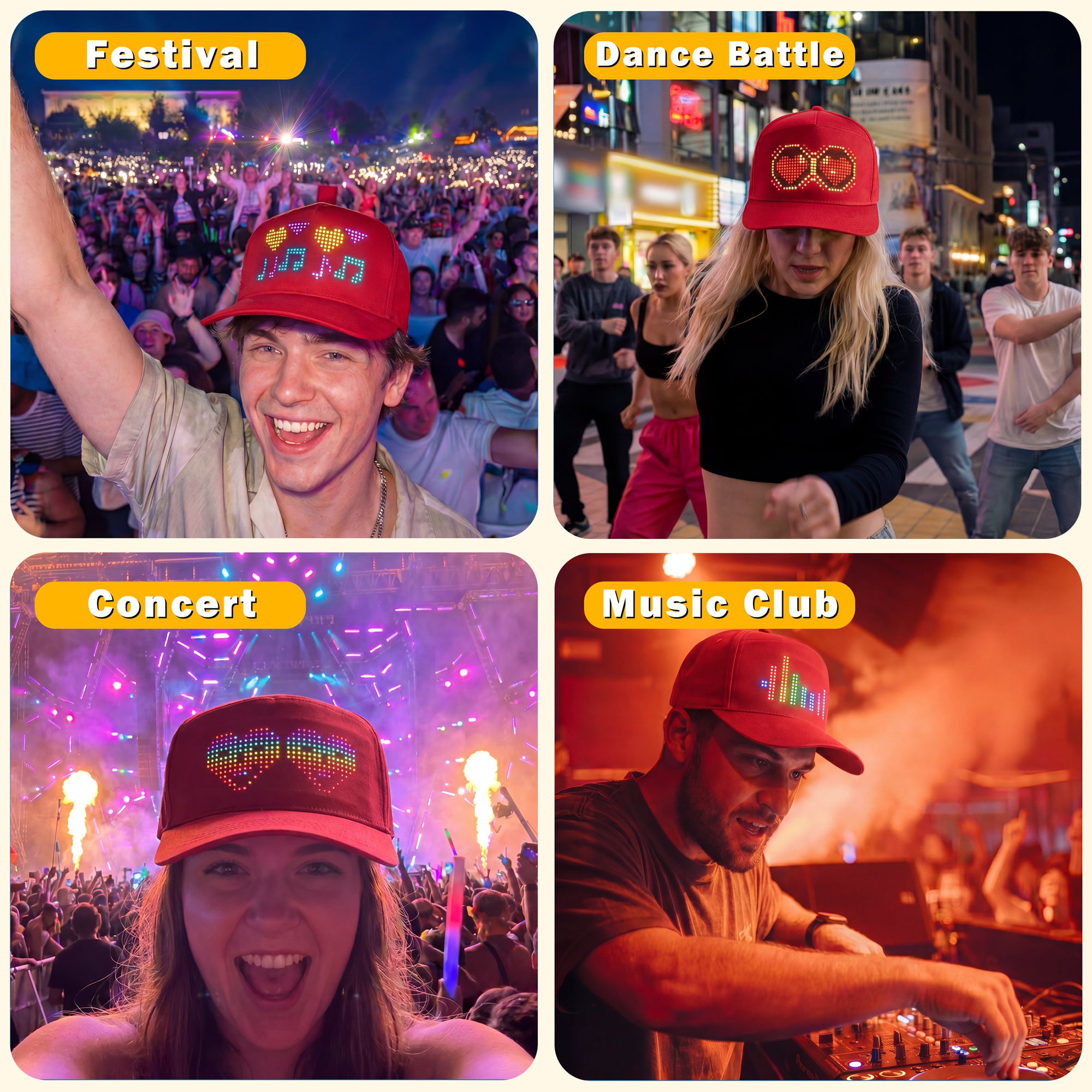 MasterAkoh LED Programmable Baseball Cap with Bluetooth App Control Scrolling Message Display Light Up Hat, Customizable Text Animation Pattern Display for Adult Unisex, Rechargeable Curved Brim
