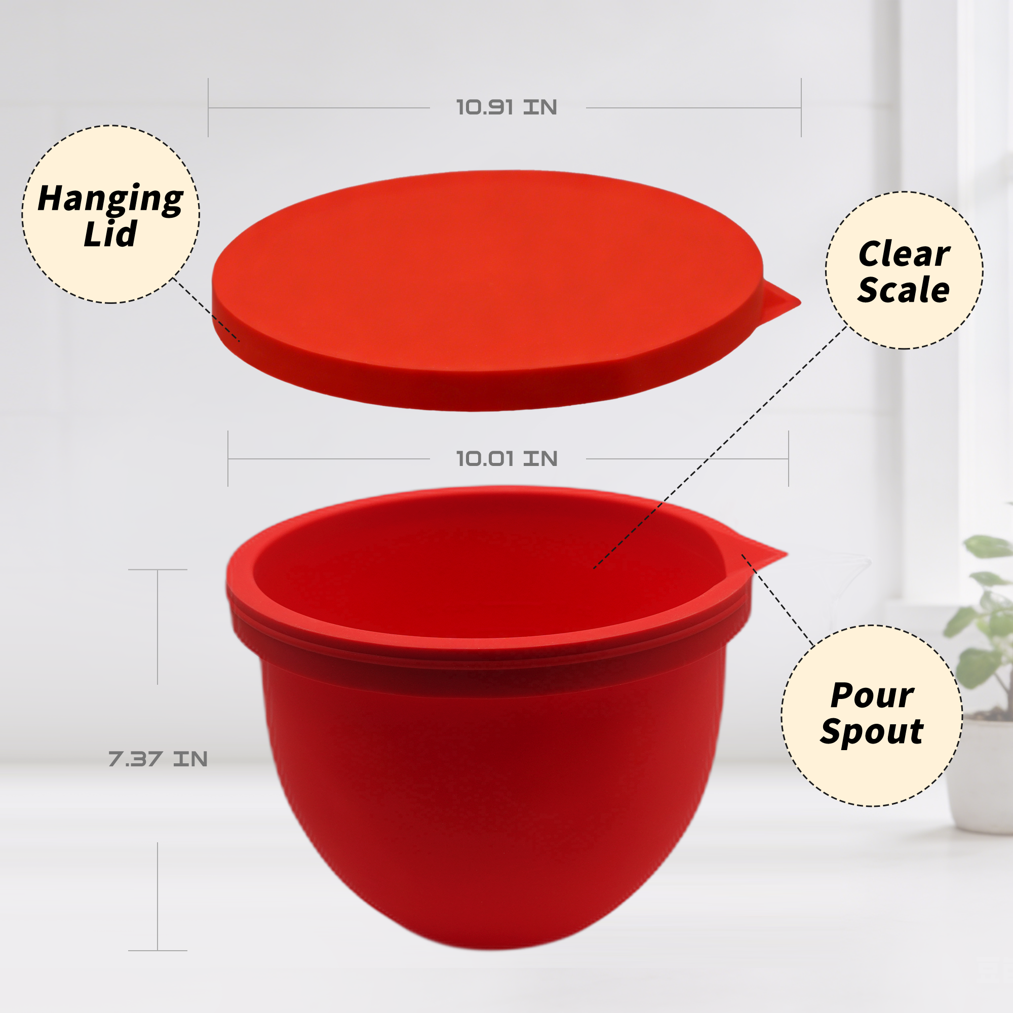 BPA-Free Food Grade Silicone Bowl Liner with Lid for Kitchenaid Stand Mixer Tilt-Head 4.5-5 Qt Salad Mixing Bowl, Thick Non-Stick Odor-Free, Ideal for Ice Cream Maker Baking Meal Prep