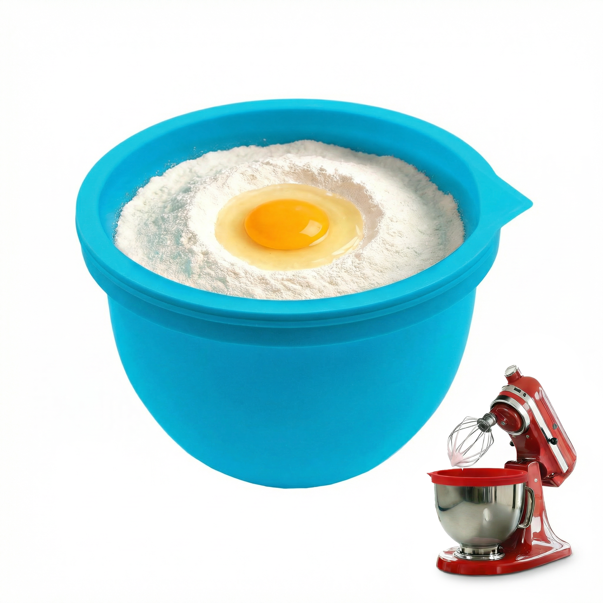 BPA-Free Food Grade Silicone Bowl Liner with Lid for Kitchenaid Stand Mixer Tilt-Head 4.5-5 Qt Salad Mixing Bowl, Thick Non-Stick Odor-Free, Ideal for Ice Cream Maker Baking Meal Prep