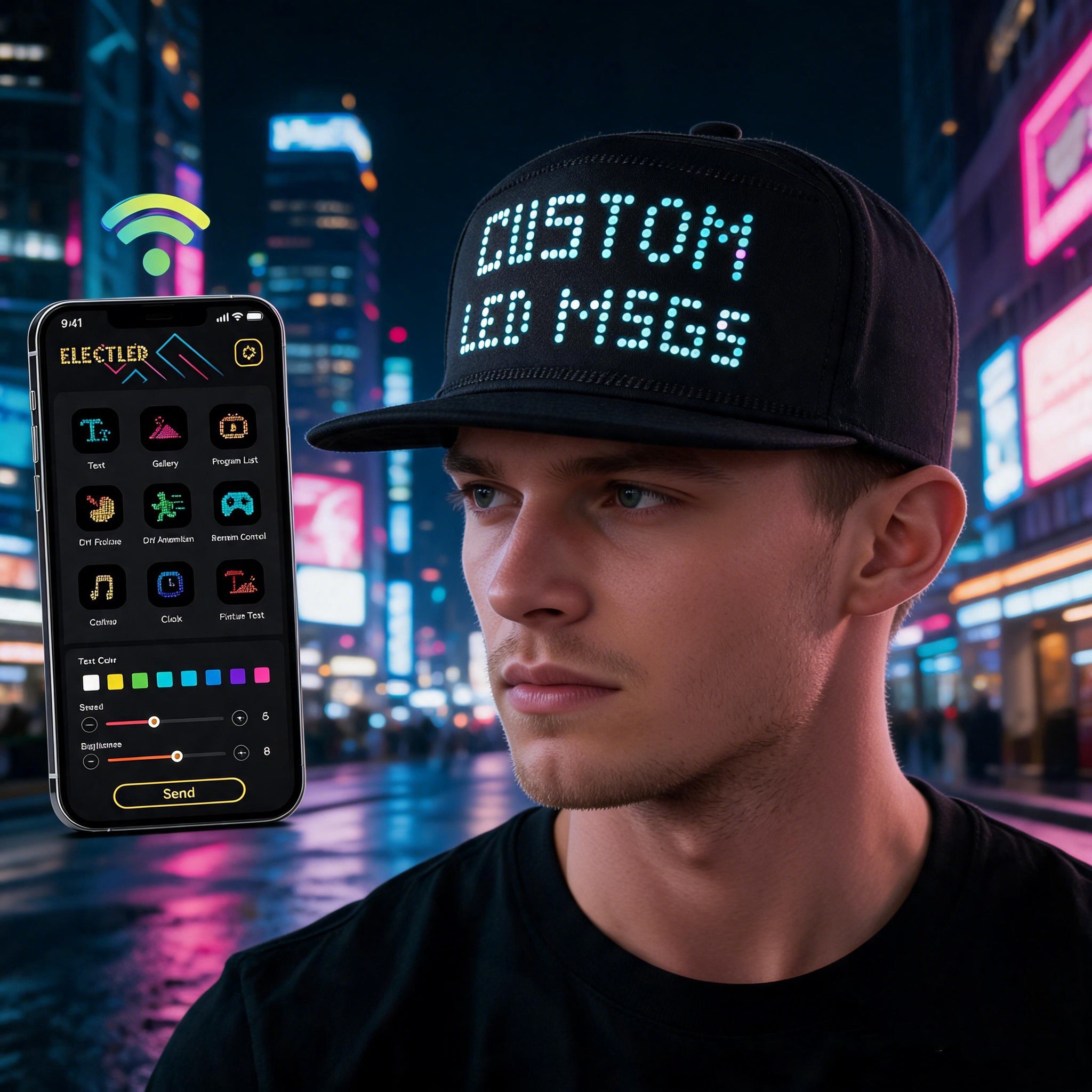 MasterAkoh Programmable LED Hat, DIY Customizable LED Scrolling Messages Display Light Up Hat