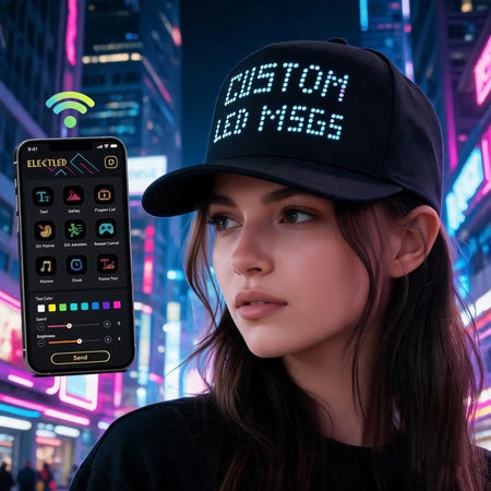 MasterAkoh LED Programmable Baseball Cap with Bluetooth App Control Scrolling Message Display Light Up Hat, Customizable Text Animation Pattern Display for Adult Unisex, Rechargeable Curved Brim