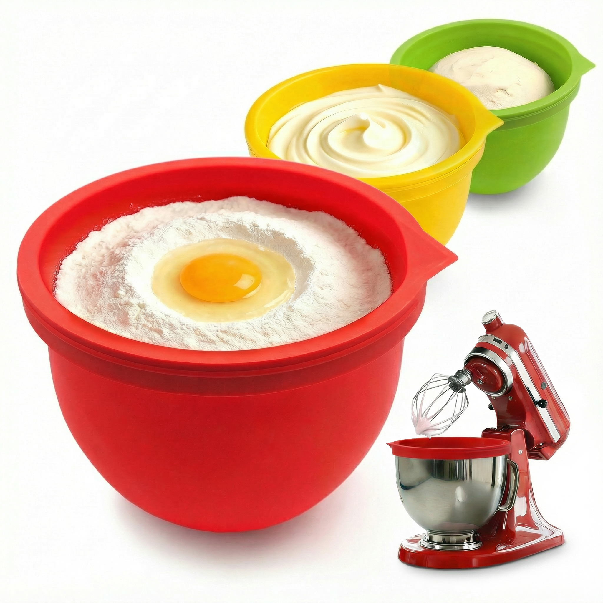 BPA-Free Food Grade Silicone Bowl Liner with Lid for Kitchenaid Stand Mixer Tilt-Head 4.5-5 Qt Salad Mixing Bowl, Thick Non-Stick Odor-Free, Ideal for Ice Cream Maker Baking Meal Prep