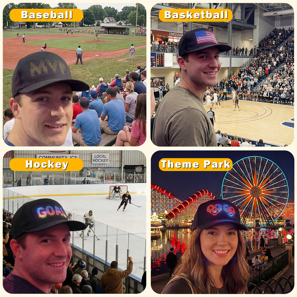 MasterAkoh LED Programmable Baseball Cap with Bluetooth App Control Scrolling Message Display Light Up Hat, Customizable Text Animation Pattern Display for Adult Unisex, Rechargeable Curved Brim