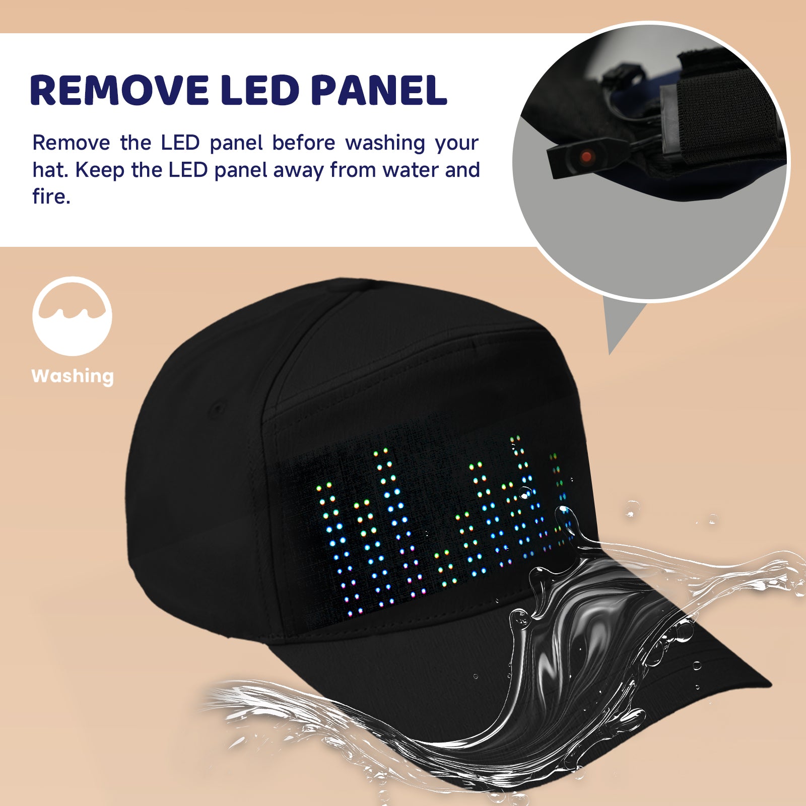 MasterAkoh LED Programmable Baseball Cap with Bluetooth App Control Scrolling Message Display Light Up Hat, Customizable Text Animation Pattern Display for Adult Unisex, Rechargeable Curved Brim