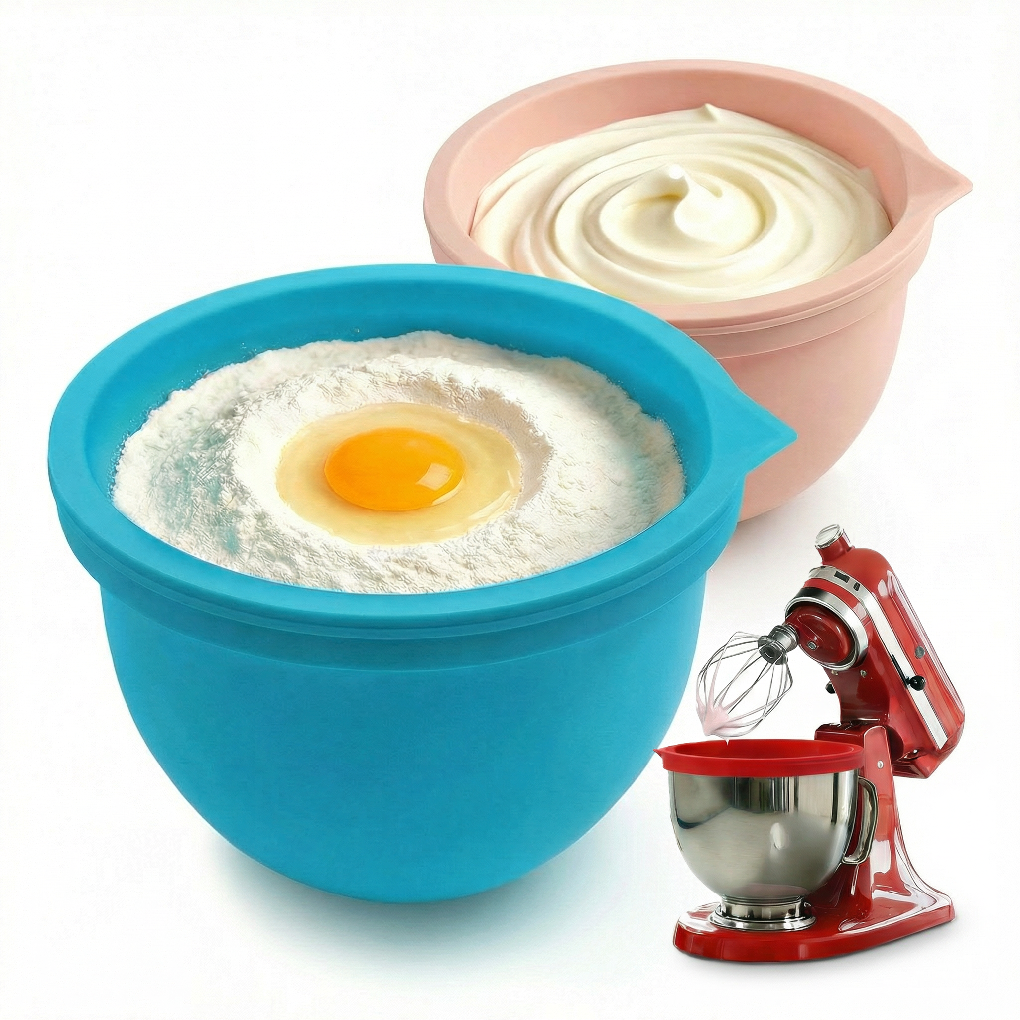 BPA-Free Food Grade Silicone Bowl Liner with Lid for Kitchenaid Stand Mixer Tilt-Head 4.5-5 Qt Salad Mixing Bowl, Thick Non-Stick Odor-Free, Ideal for Ice Cream Maker Baking Meal Prep