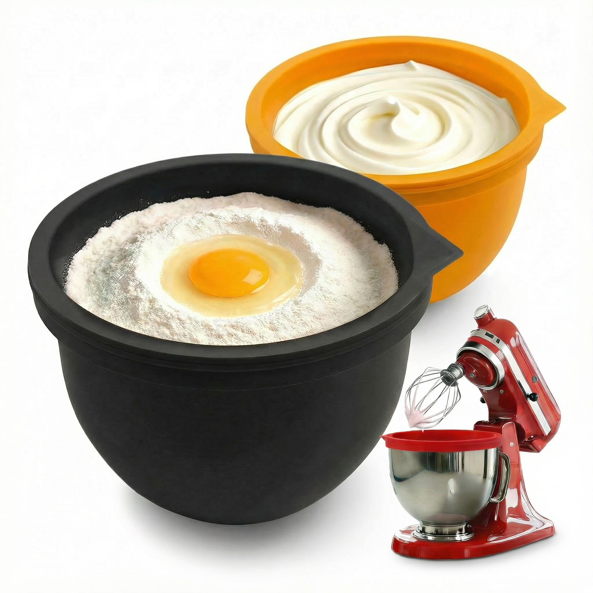BPA-Free Food Grade Silicone Bowl Liner with Lid for Kitchenaid Stand Mixer Tilt-Head 4.5-5 Qt Salad Mixing Bowl, Thick Non-Stick Odor-Free, Ideal for Ice Cream Maker Baking Meal Prep