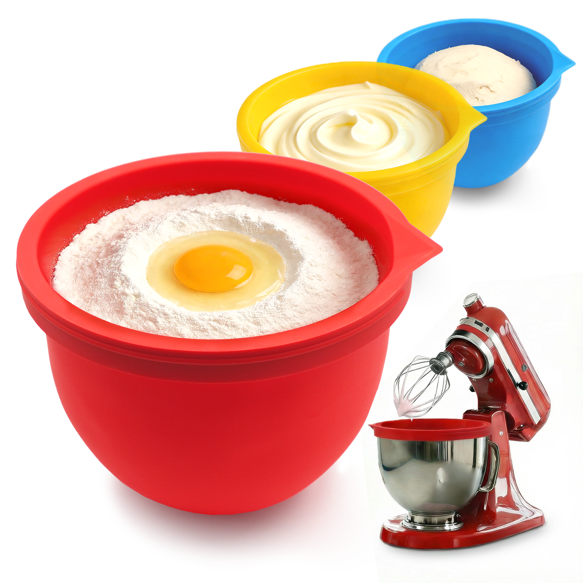 BPA-Free Food Grade Silicone Bowl Liner with Lid for Kitchenaid Stand Mixer Tilt-Head 4.5-5 Qt Salad Mixing Bowl, Thick Non-Stick Odor-Free, Ideal for Ice Cream Maker Baking Meal Prep