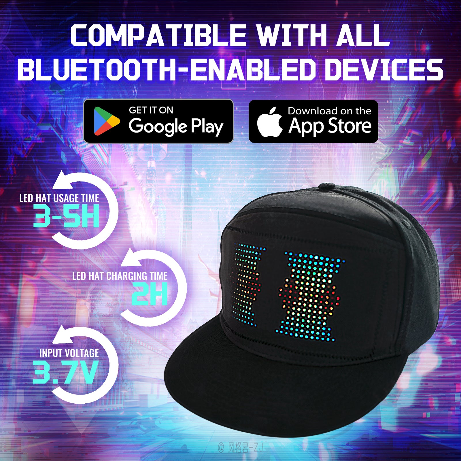 MasterAkoh Programmable LED Hat, DIY Customizable LED Scrolling Messages Display Light Up Hat