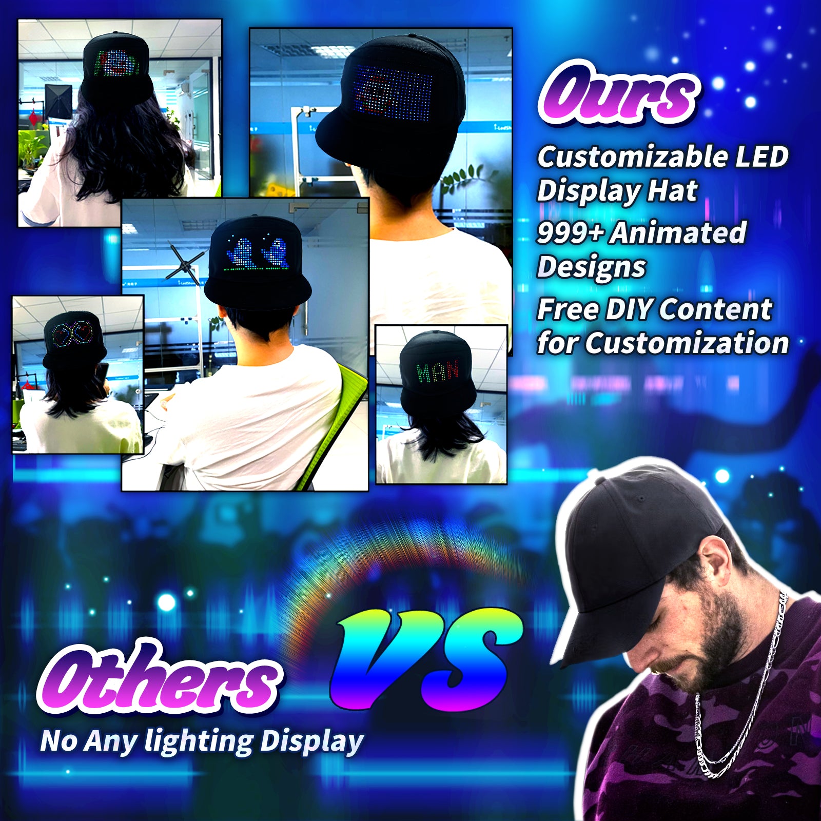 MasterAkoh Programmable LED Hat, DIY Customizable LED Scrolling Messages Display Light Up Hat