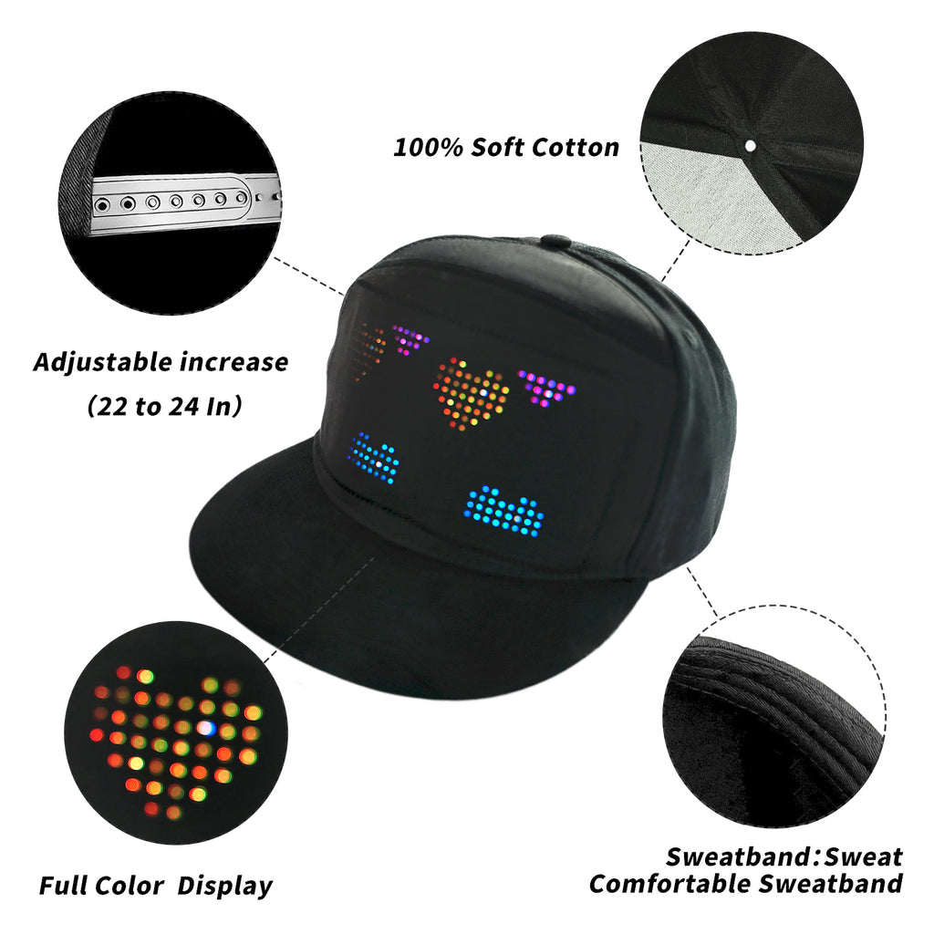 MasterAkoh Programmable LED Hat, DIY Customizable LED Scrolling Messages Display Light Up Hat