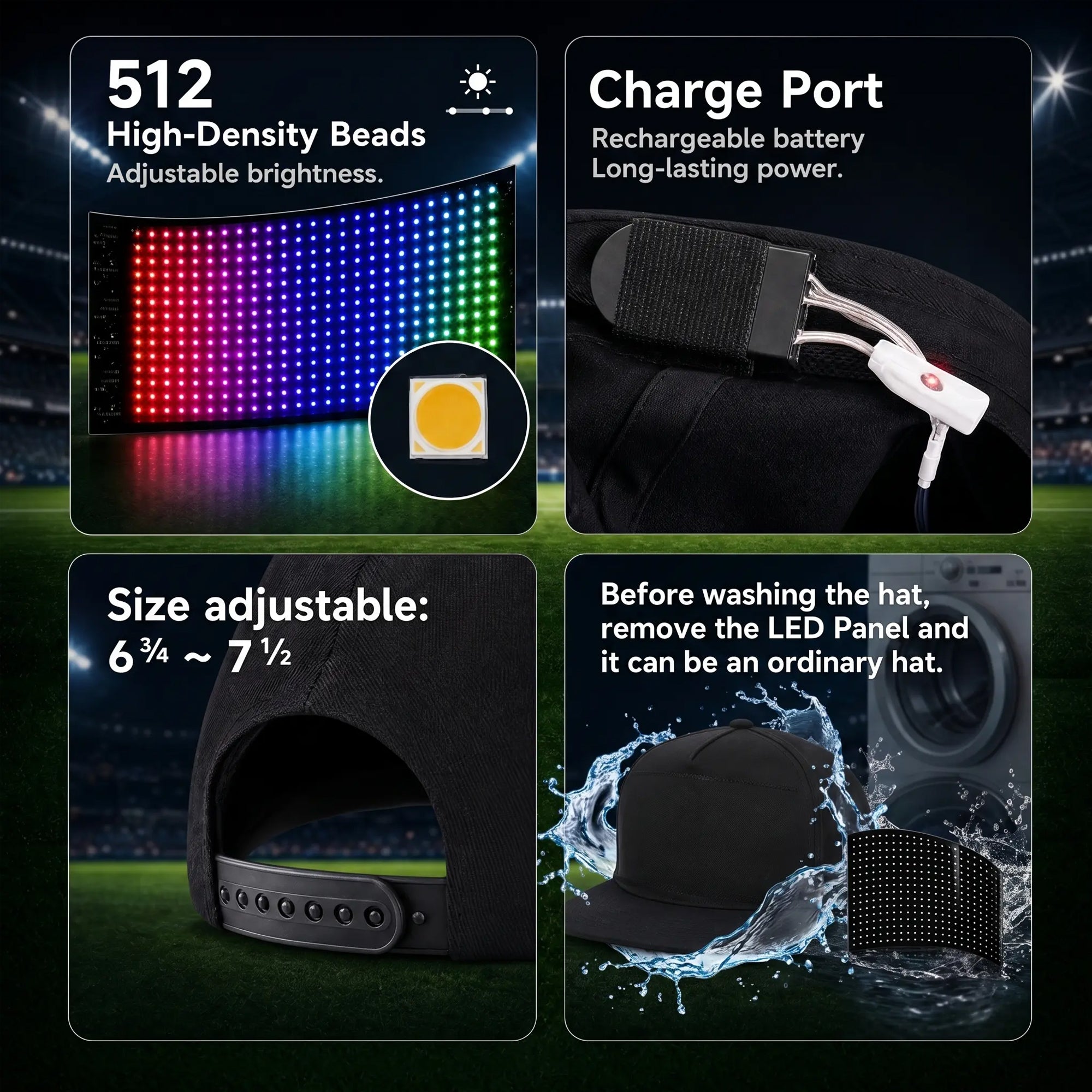 MasterAkoh Programmable LED Hat, DIY Customizable LED Scrolling Messages Display Light Up Hat