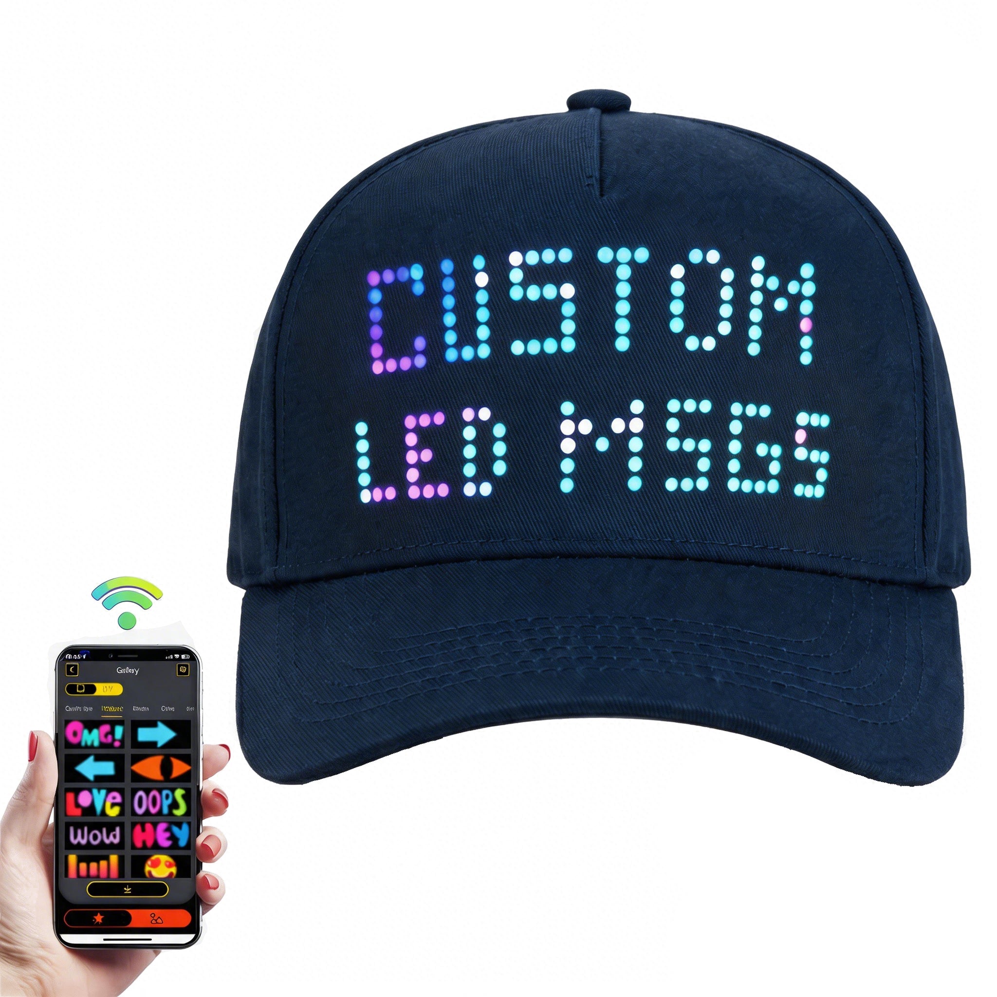 MasterAkoh LED Programmable Baseball Cap with Bluetooth App Control Scrolling Message Display Light Up Hat, Customizable Text Animation Pattern Display for Adult Unisex, Rechargeable Curved Brim
