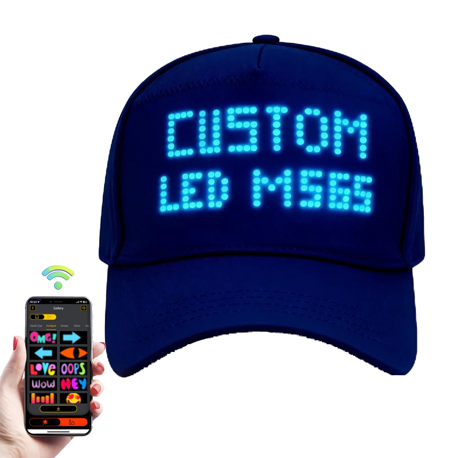 MasterAkoh LED Programmable Baseball Cap with Bluetooth App Control Scrolling Message Display Light Up Hat, Customizable Text Animation Pattern Display for Adult Unisex, Rechargeable Curved Brim