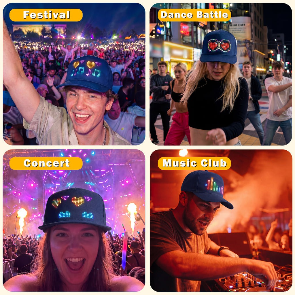 MasterAkoh LED Programmable Baseball Cap with Bluetooth App Control Scrolling Message Display Light Up Hat, Customizable Text Animation Pattern Display for Adult Unisex, Rechargeable Curved Brim