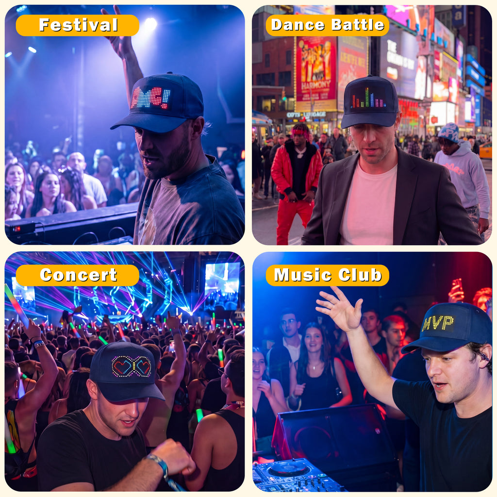 MasterAkoh LED Programmable Baseball Cap with Bluetooth App Control Scrolling Message Display Light Up Hat, Customizable Text Animation Pattern Display for Adult Unisex, Rechargeable Curved Brim
