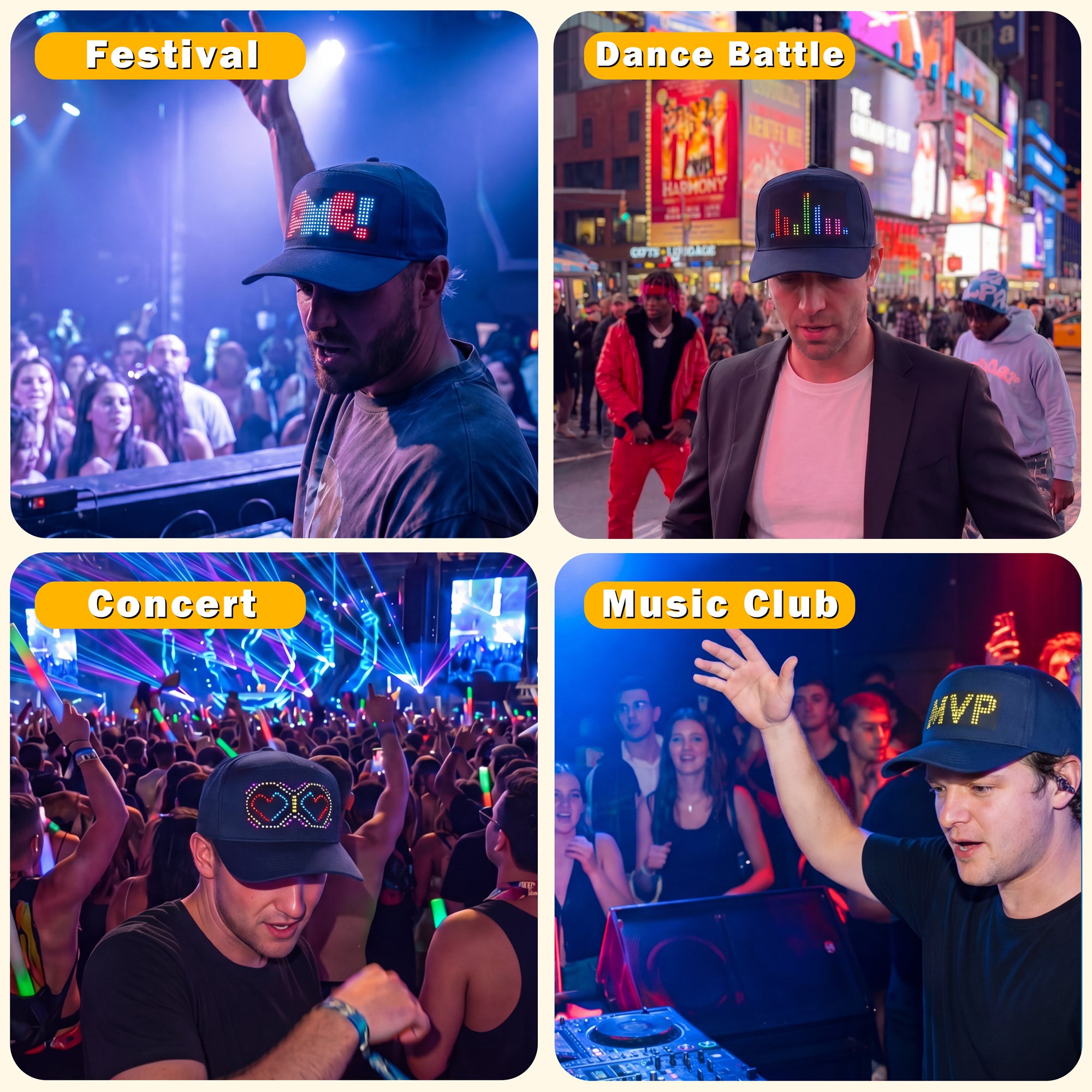 MasterAkoh LED Programmable Baseball Cap with Bluetooth App Control Scrolling Message Display Light Up Hat, Customizable Text Animation Pattern Display for Adult Unisex, Rechargeable Curved Brim