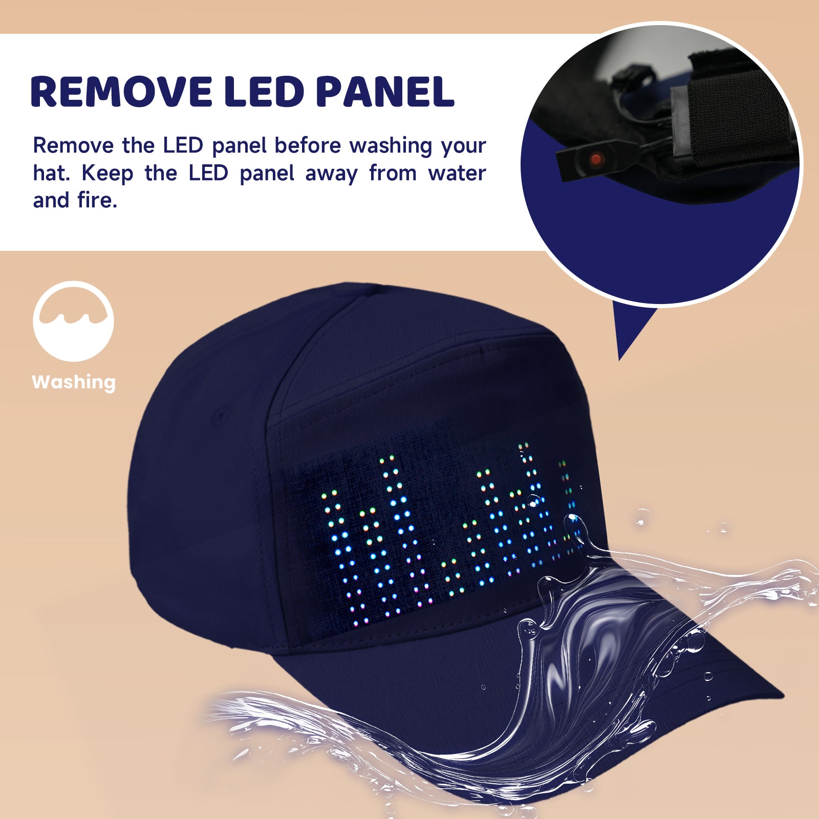 MasterAkoh LED Programmable Baseball Cap with Bluetooth App Control Scrolling Message Display Light Up Hat, Customizable Text Animation Pattern Display for Adult Unisex, Rechargeable Curved Brim
