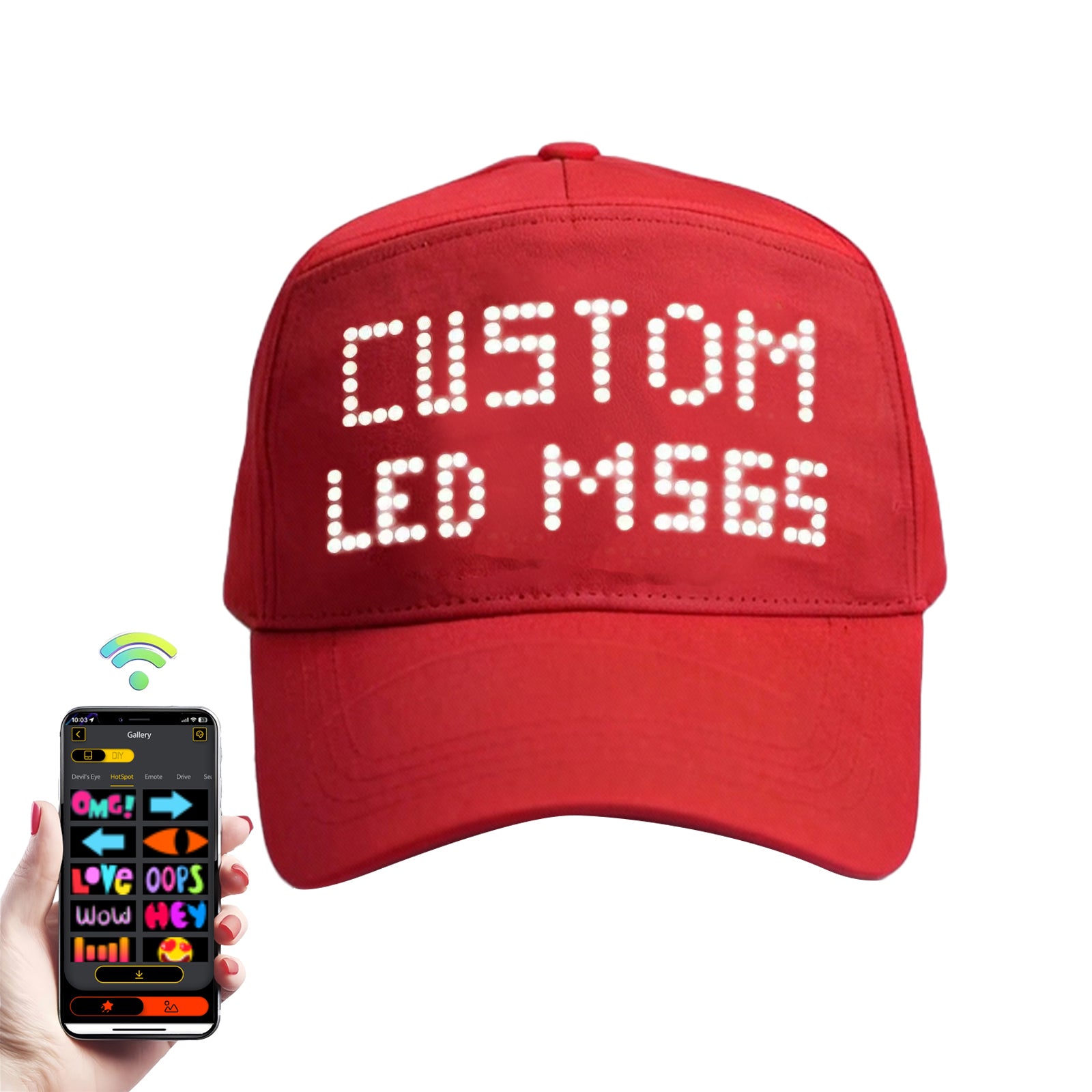MasterAkoh LED Programmable Baseball Cap with Bluetooth App Control Scrolling Message Display Light Up Hat, Customizable Text Animation Pattern Display for Adult Unisex, Rechargeable Curved Brim