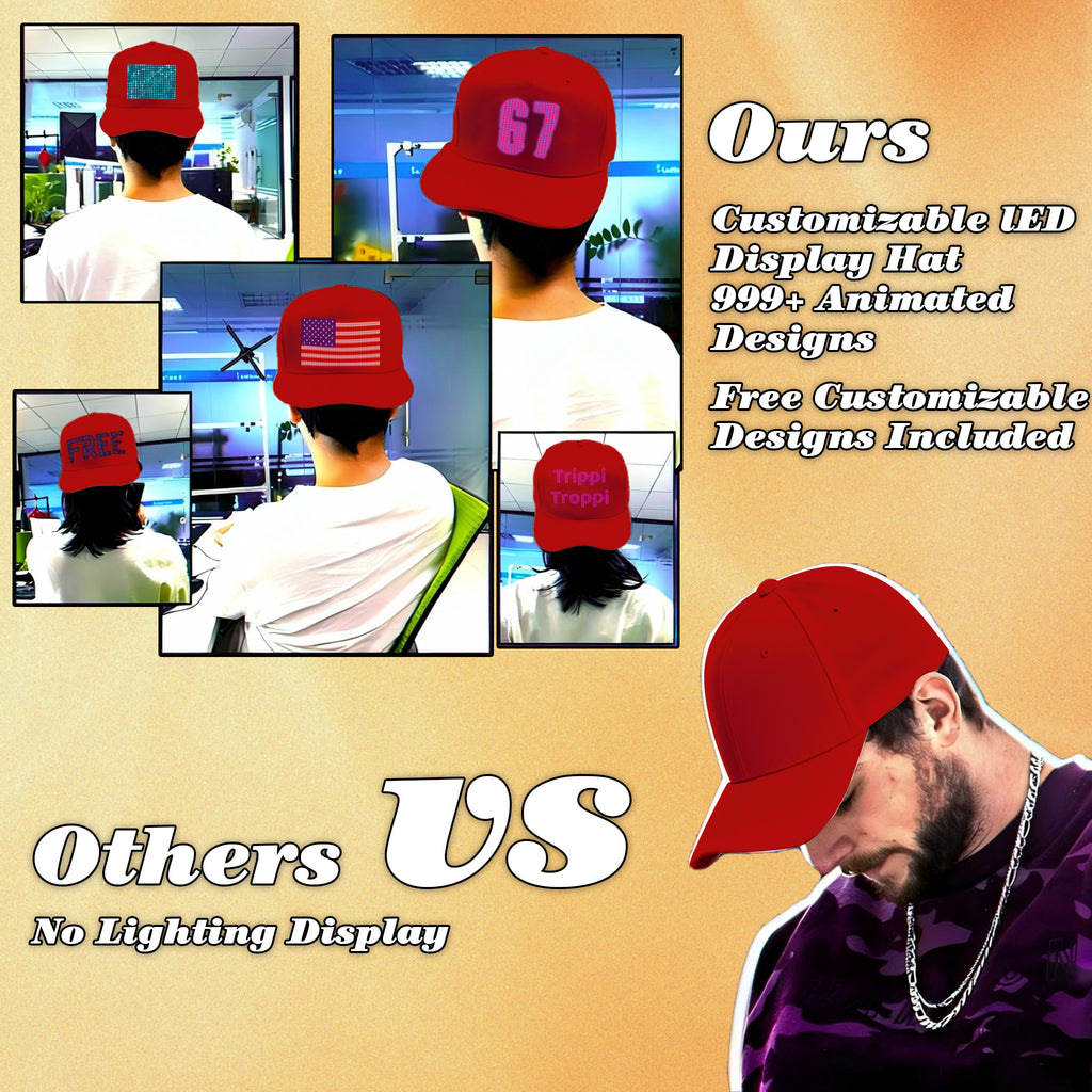 MasterAkoh Programmable LED Hat, DIY Customizable LED Scrolling Messages Display Light Up Hat